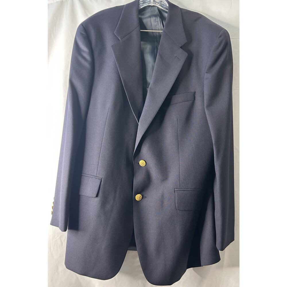 VTG Chaps Ralph Lauren 44R Navy Blue Gold Button 100% Wool Blazer Jacket *READ*